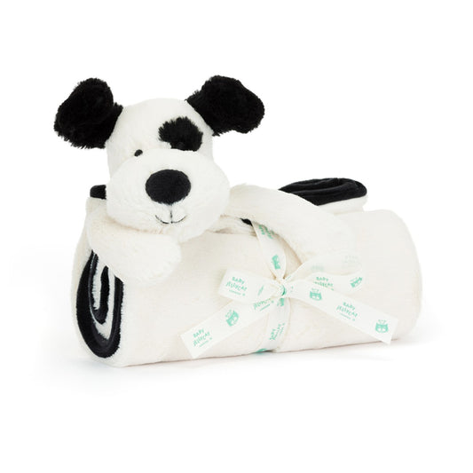 Baby Jellycat Bashful hund, sort/creme tæppe