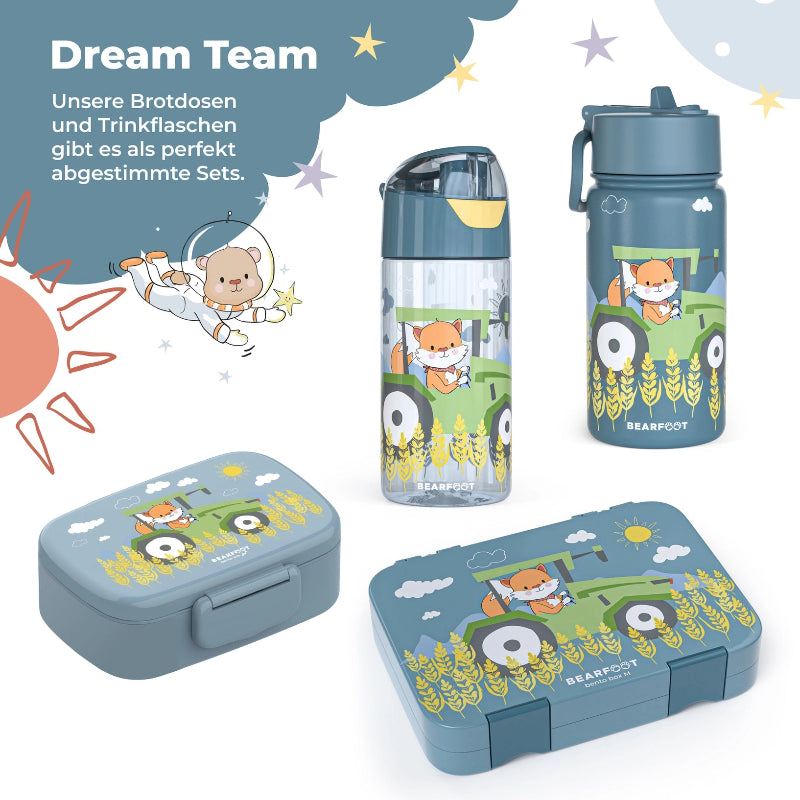 Hele traktor serien fra Bearfoot med både termo og almindelig drikkedunk, samt snack og stor madkasse.