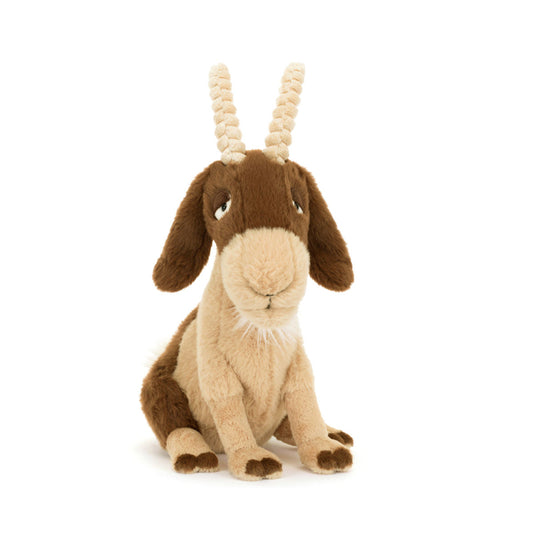 Jellycat ged bamse med lange horn og dovne øjne.