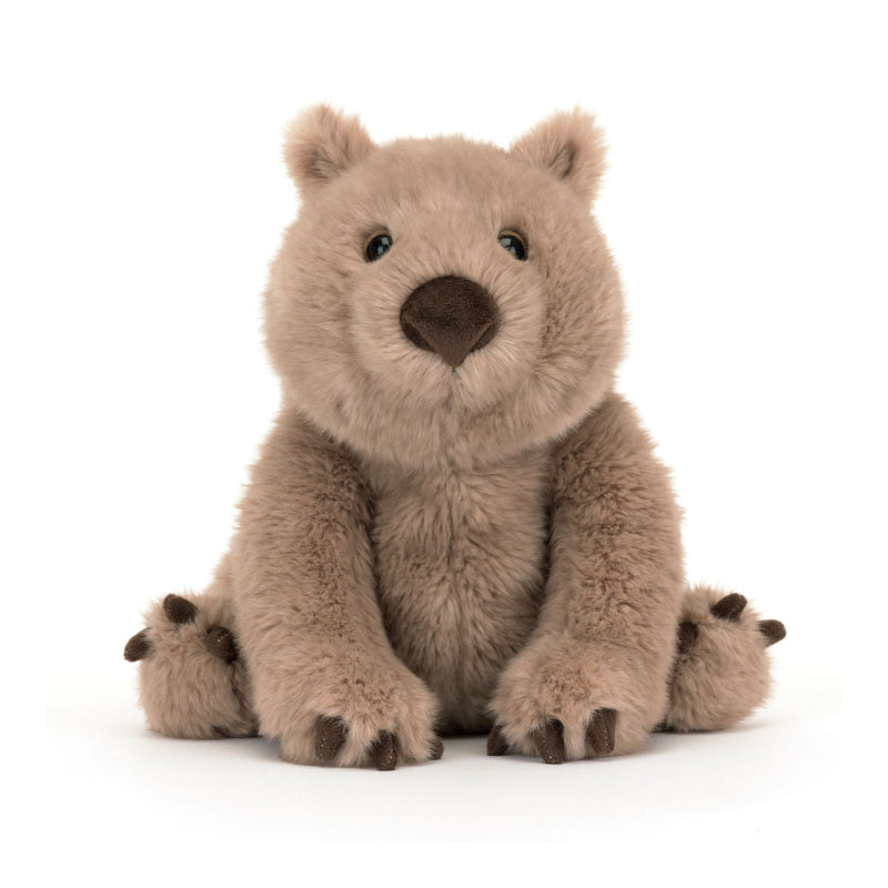 Nuttet Wombat fra Jellycat med et roligt udtryk.