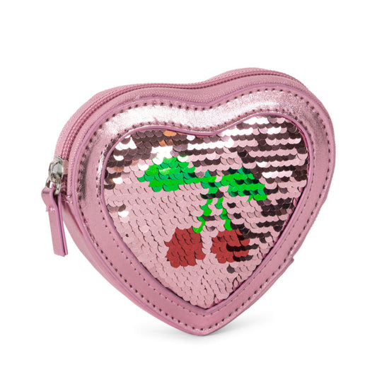 Hjerteformet pung med pallietter.