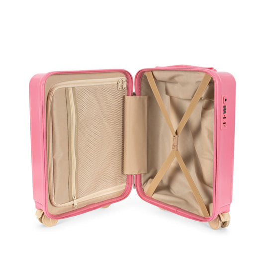 Pink kuffert med kirsebær print med beige.