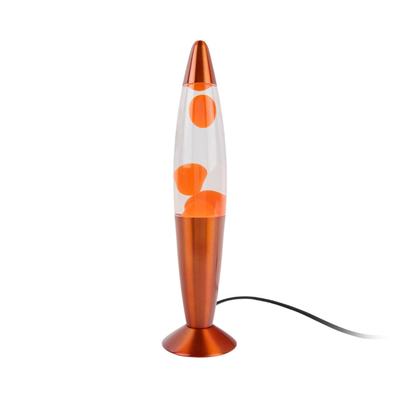 Orange lavalampe formet som en raket.