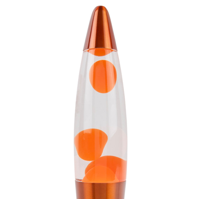 Orange lavalampe formet som en raket.