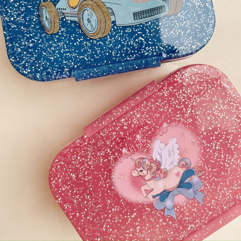 Glitter madkasse med enhjørning.