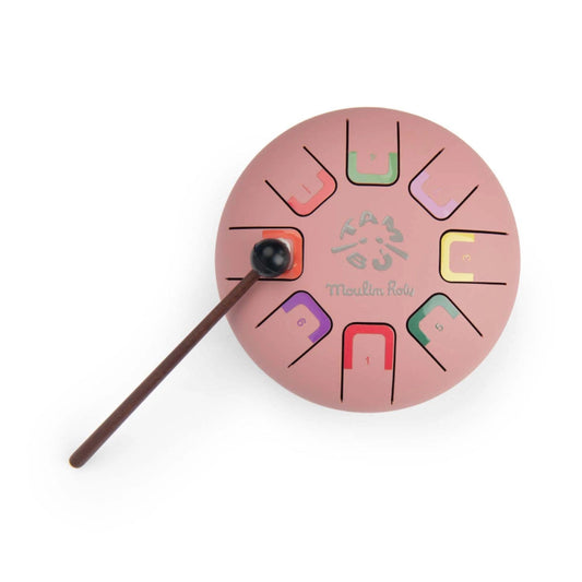 Lyserød tromme med otte toner.