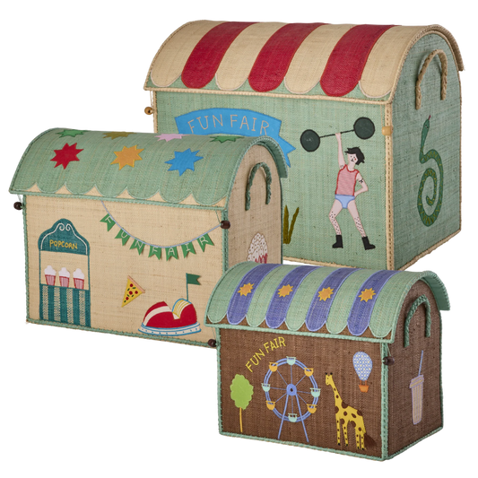 Samlet sæt med 3 opbevaringshuse med fun fair tema.