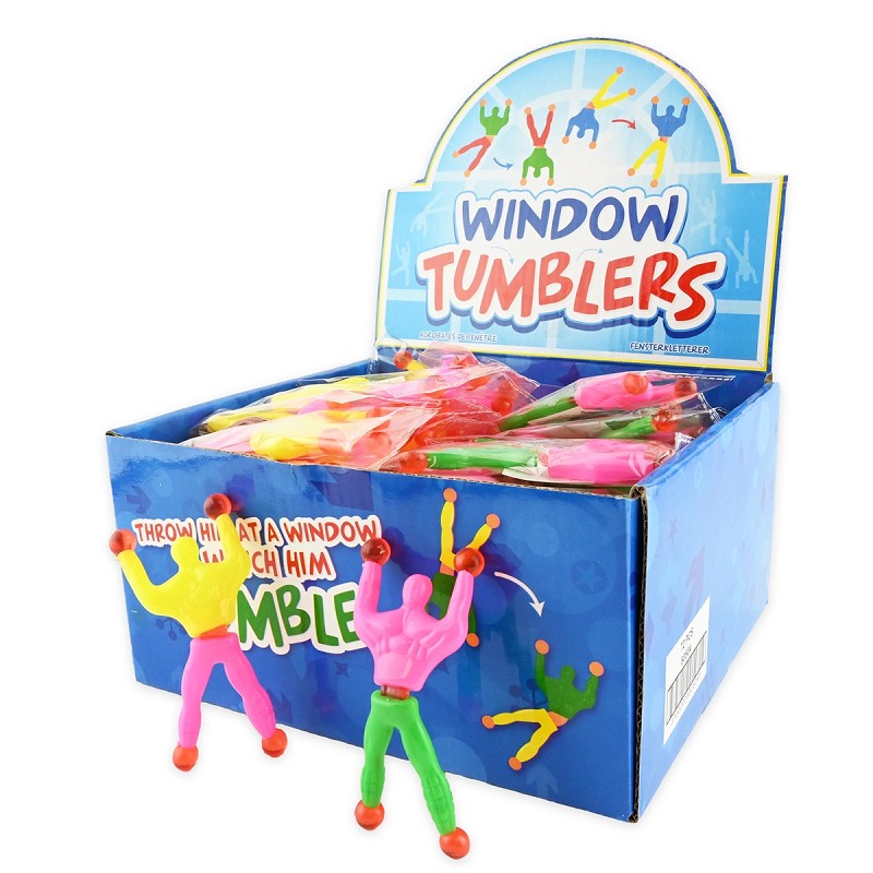 En lille mand med gummi på hænder og fødder, som kan kravle på vinduet.