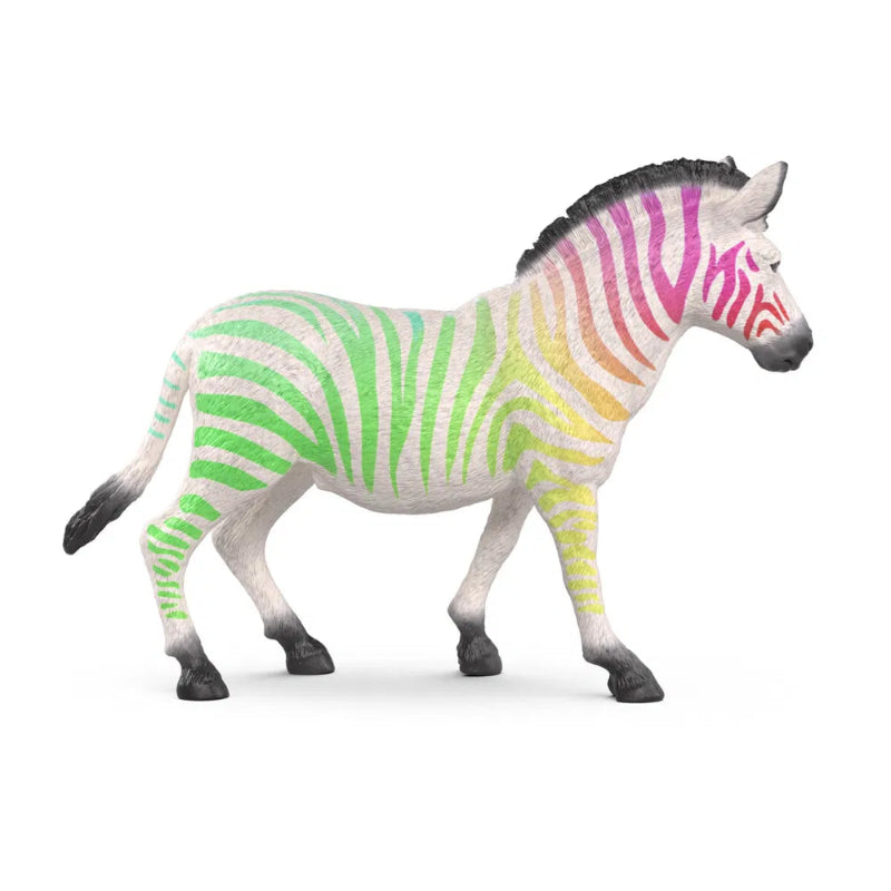 Hvid zebra med regnbuefarver.
