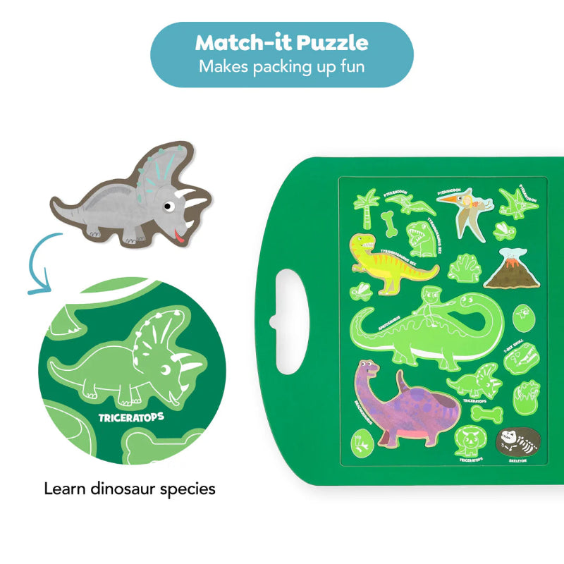 Magnetisk carry puslespil med dino tema.