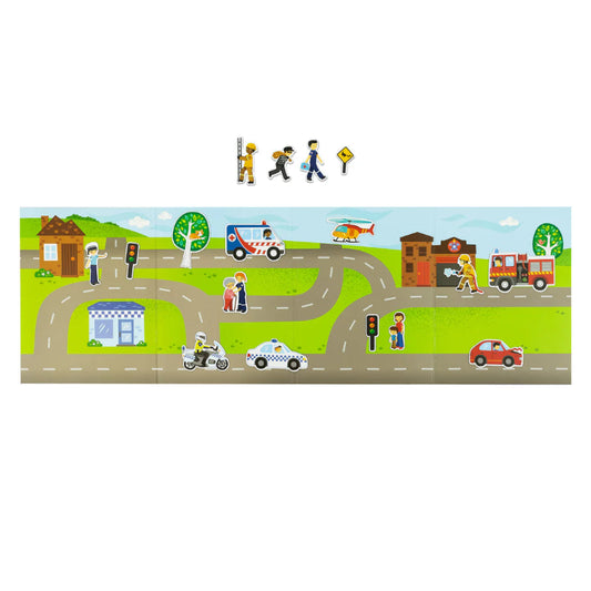 Magnetisk puslespil med udrykningsbiler.