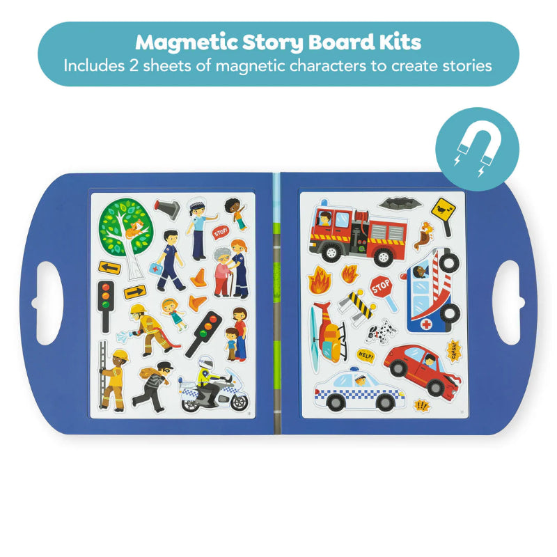 Magnetisk puslespil med udrykningsbiler.