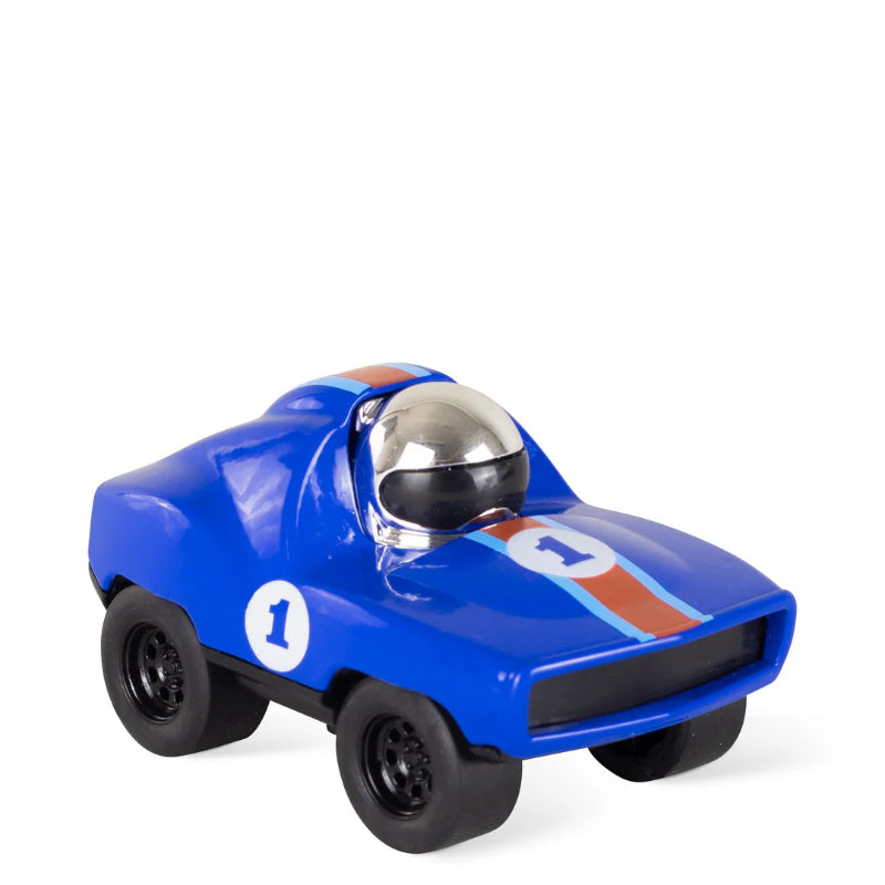 Blå racer legetøjsbil.