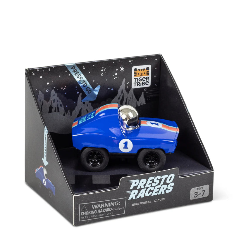 Blå racer legetøjsbil.
