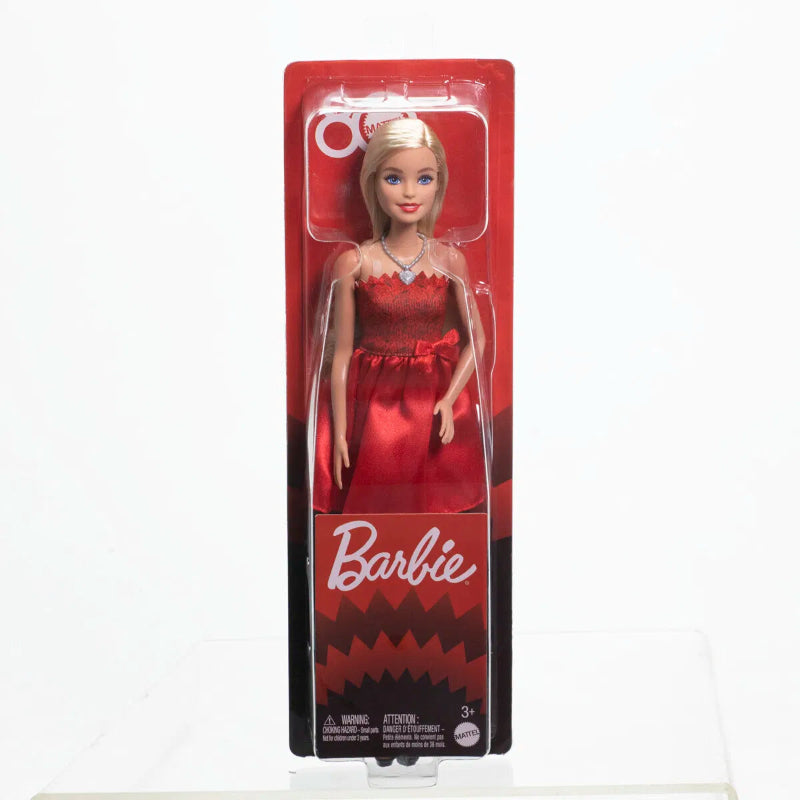 Barbie i rød kjole.