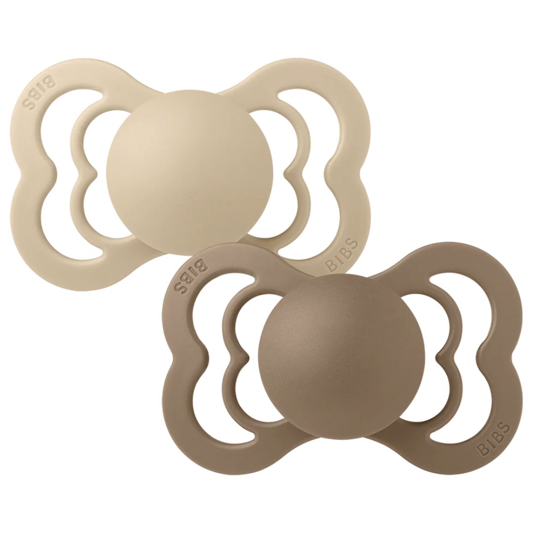 BIBS 2pk supreme silikone str.1, vanilla/dark oak