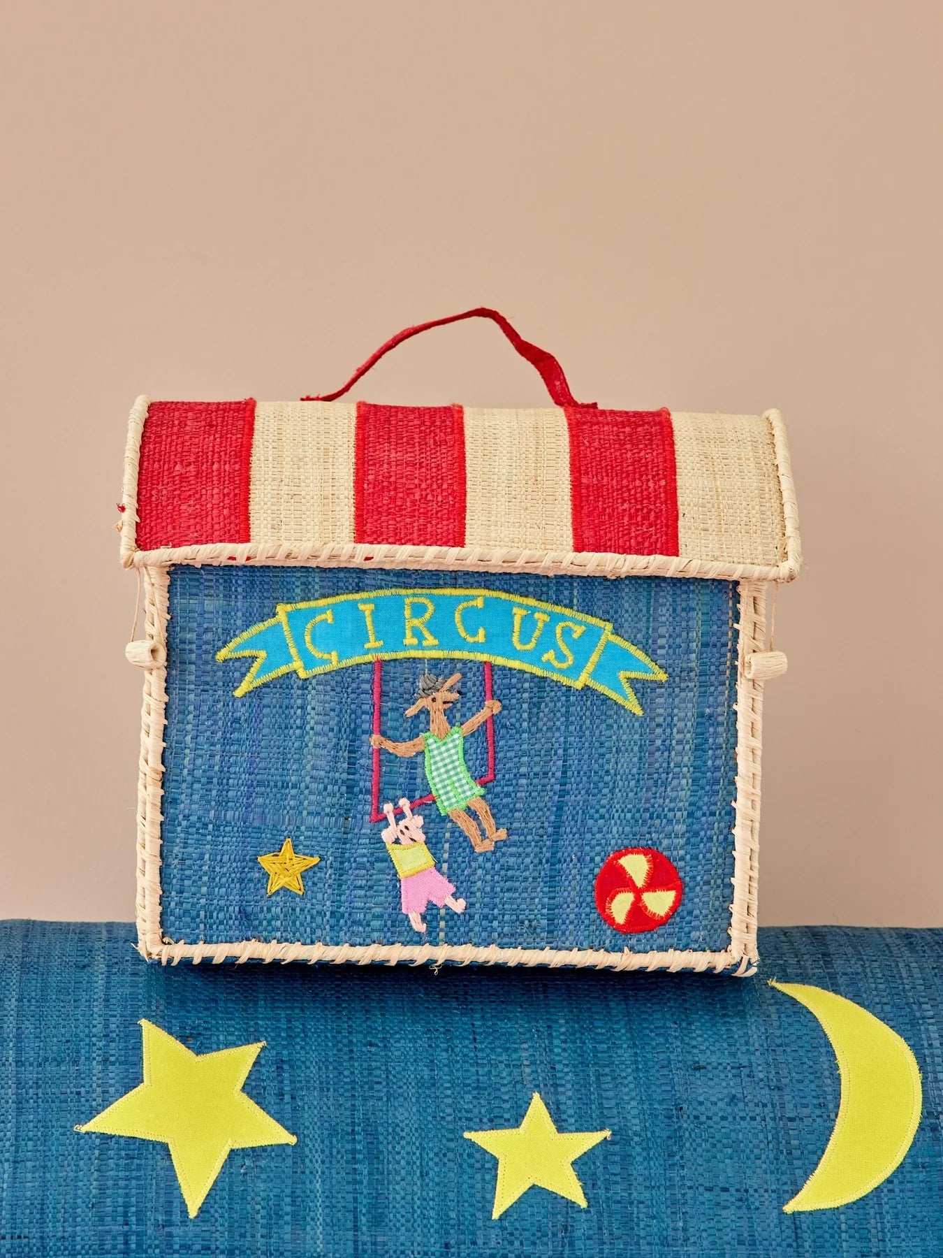 Rice Ekstra lille Raffia Opbevaringshus - Blå - Circus Theme
