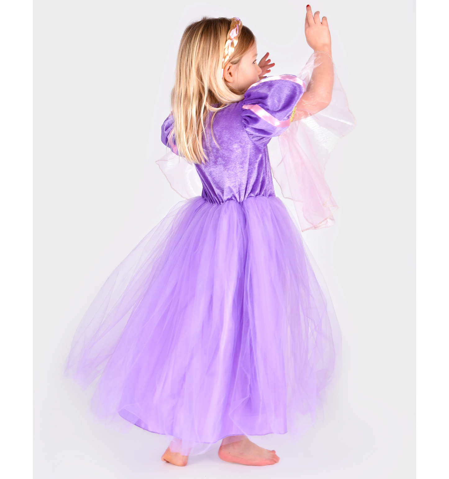 Den gode fe Prinsesse Kjole med fletning - Lilla, str. 2-4 år