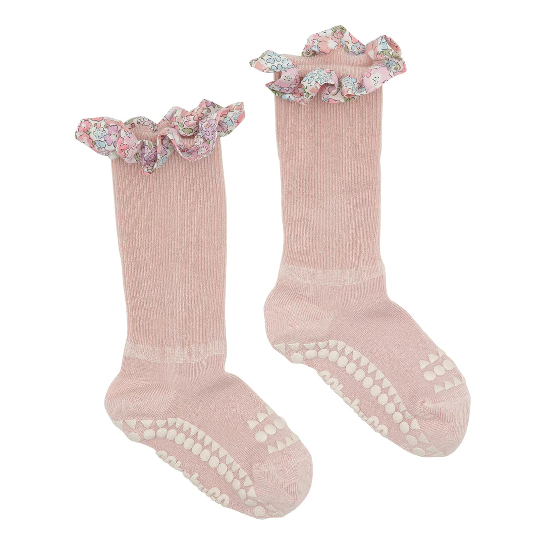GoBabyGo Bambus Non-slip sokker 1-2år - Soft Pink/Liberty