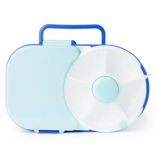 Madkasse og snack i blå.