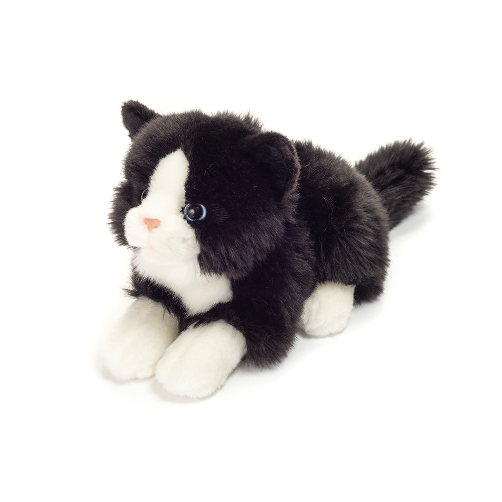 Teddy Hermann - Liggende kat sort-hvid 20 cm.