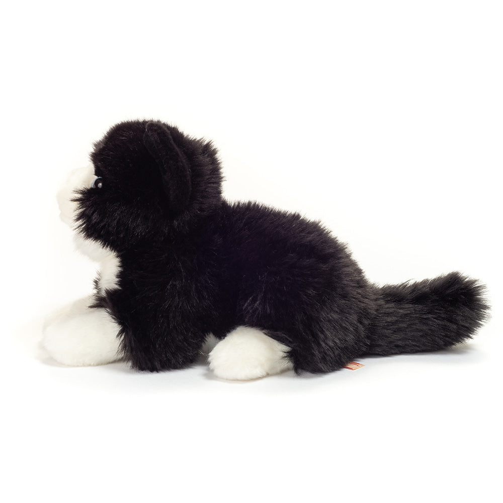 Teddy Hermann - Liggende kat sort-hvid 20 cm.