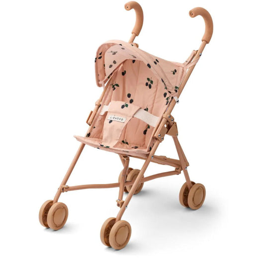 Lyserød klapvogn til dukker.