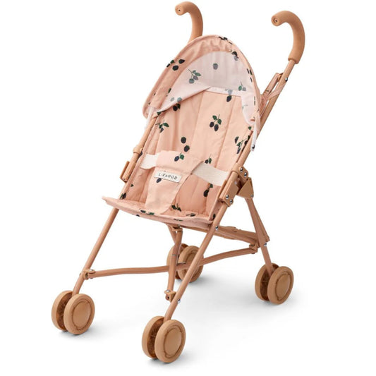 Lyserød klapvogn til dukker.