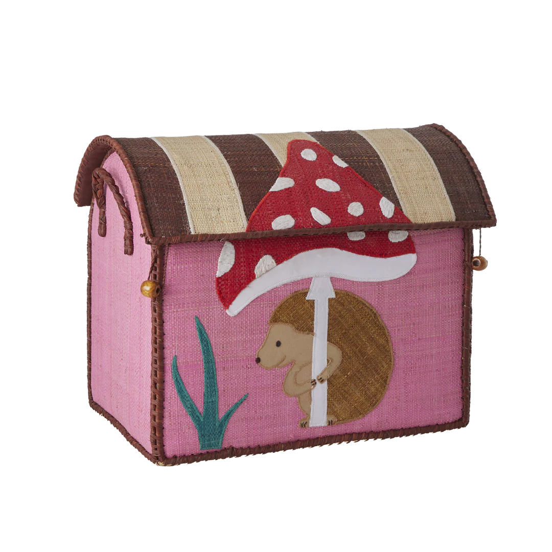 Rice Lille Raffia Opbevaringshus - Pink - Happy Forest Print