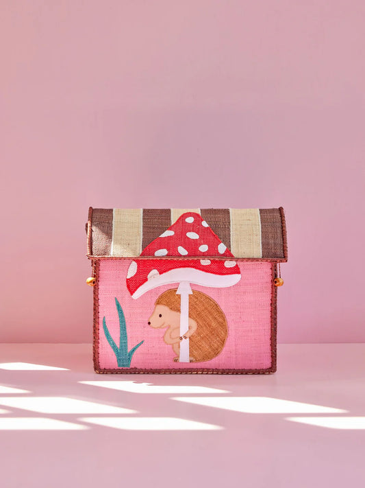 Rice Lille Raffia Opbevaringshus - Pink - Happy Forest Print