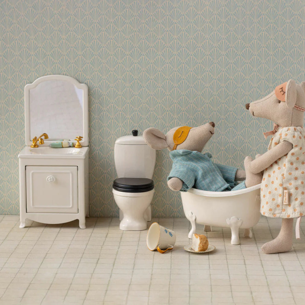 Maileg Baderumsmøbel, Mus - Råhvid