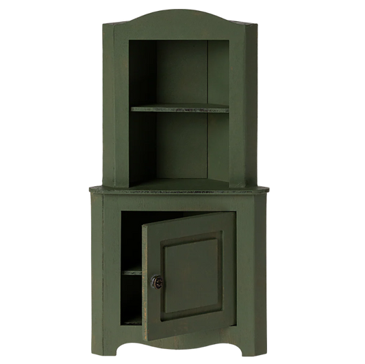 Dukkehus tilbehør hjørneskab i mørkegrøn.