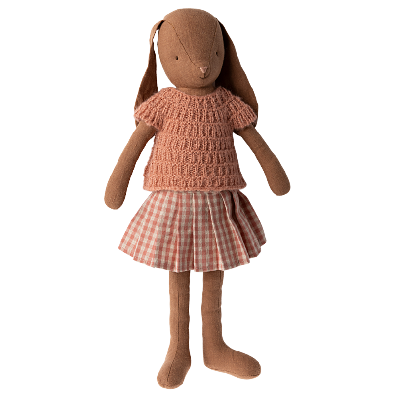 Maileg Kanin str. 3, Brun, Strikket bluse og nederdel