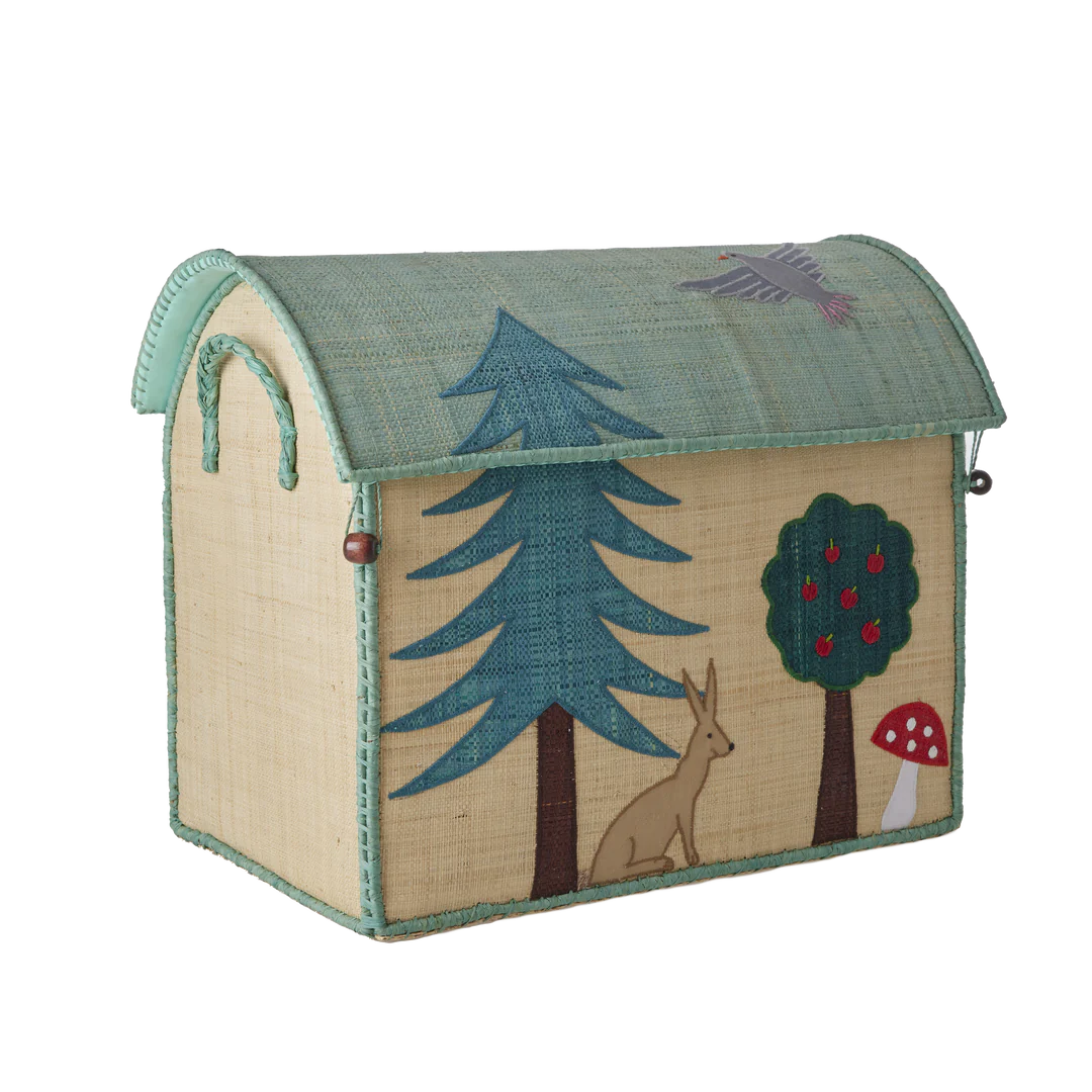 Rice Mellem Raffia Opbevaringshus - Natur - Happy Forest Print