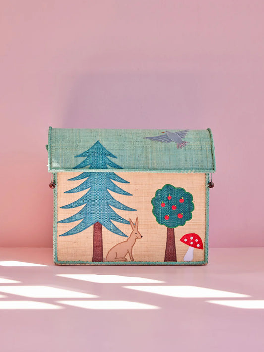 Rice Mellem Raffia Opbevaringshus - Natur - Happy Forest Print
