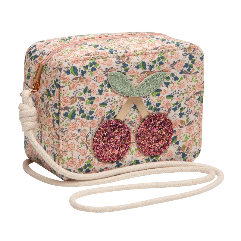 Blomster skuldertaske med kirsebær.