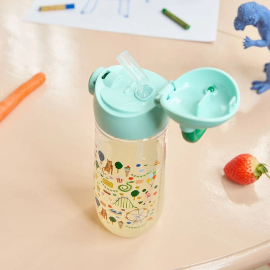 Grøn og blå drikkedunk med Fun fair tema.