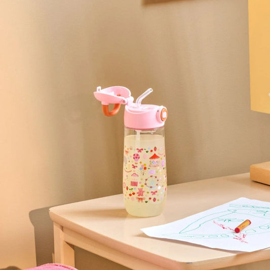 Lyserød drikkedunk med Fun Fair tema.