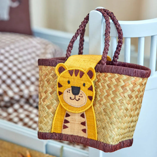 Lille raffia taske med tiger.