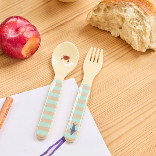 Ske og gaffel med ocean print.