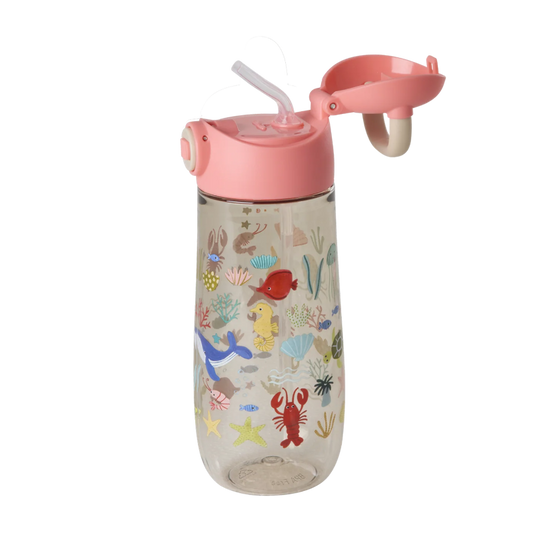 Tritan drikkedunk med lyserød ocean tema.