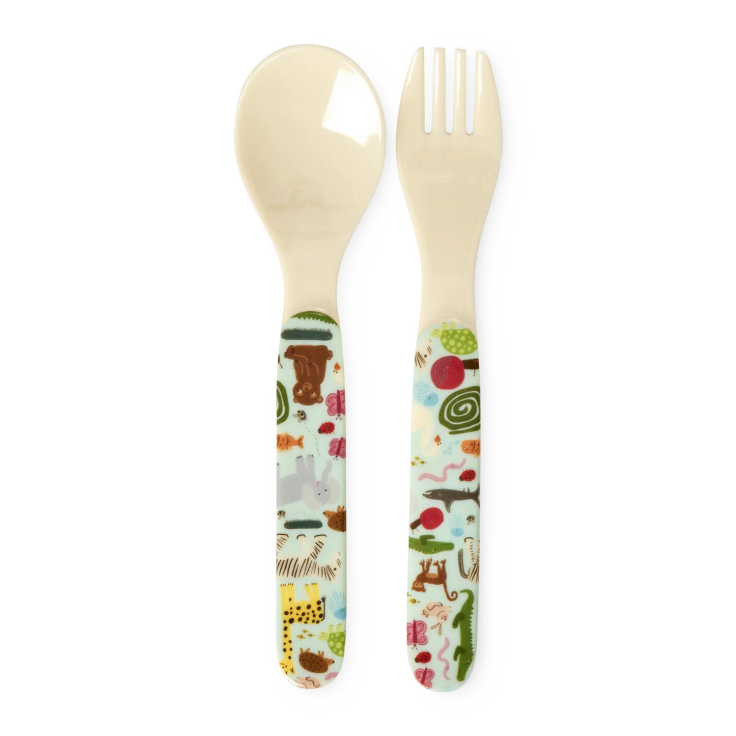 Rice Babyske og gaffel - Mint - Wildlife Print