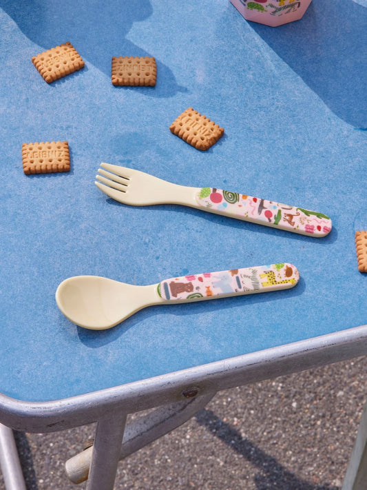 Rice Babyske og gaffel - Pink - Wildlife Print