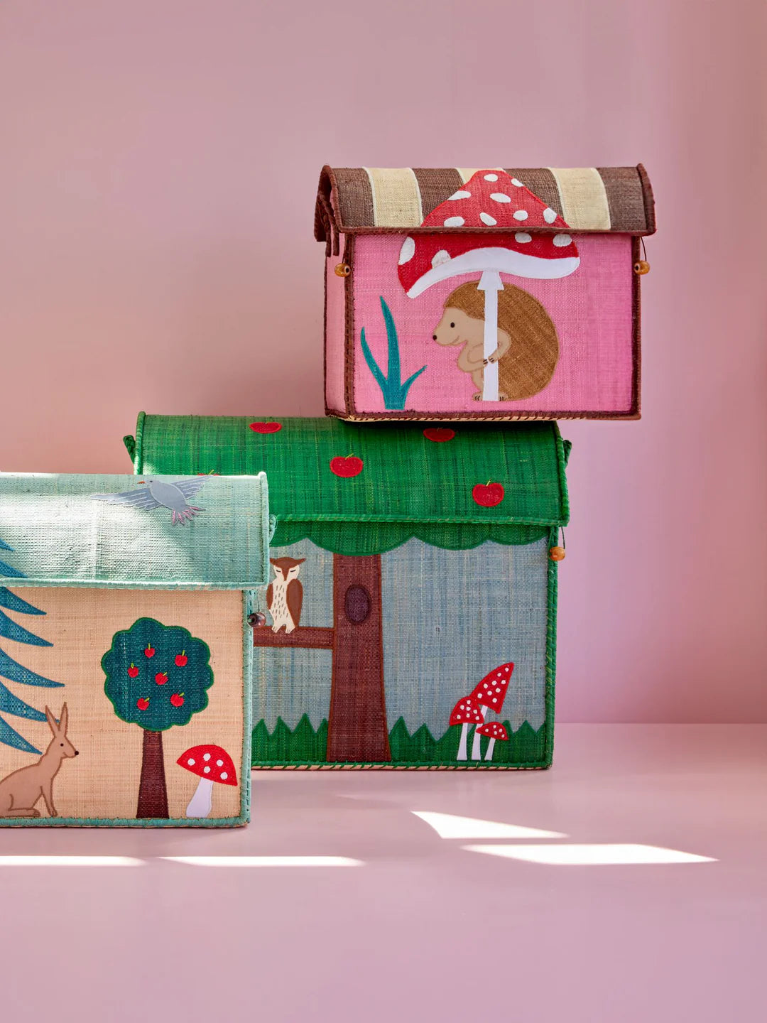 Rice Stor Raffia Opbevaringshus - Blå - Happy Forest Print