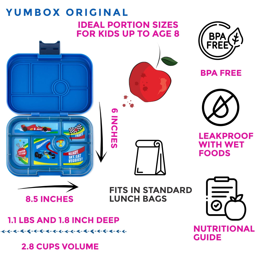 Yumbox Original 6 rum, blue/race cars