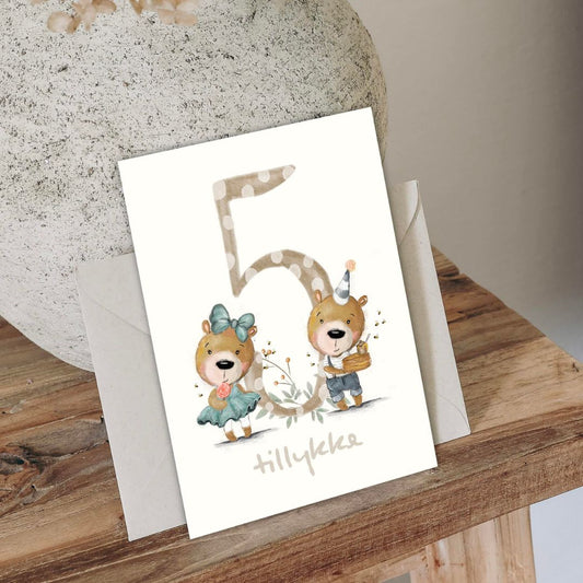 Mouse & Pen A6 kort Tillykke talkort - 5 år