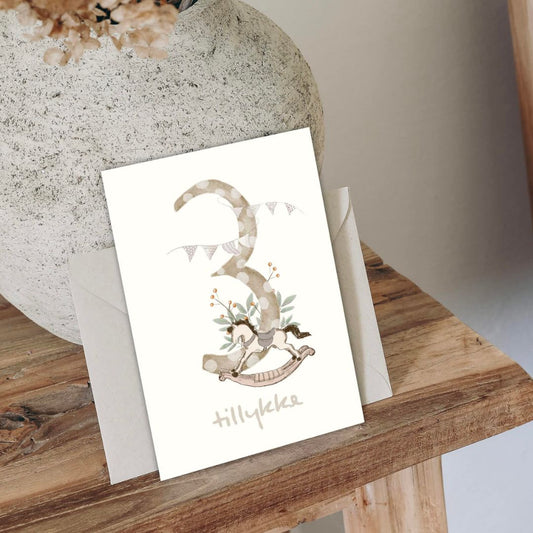 Mouse & Pen A6 kort Tillykke talkort - 3 år