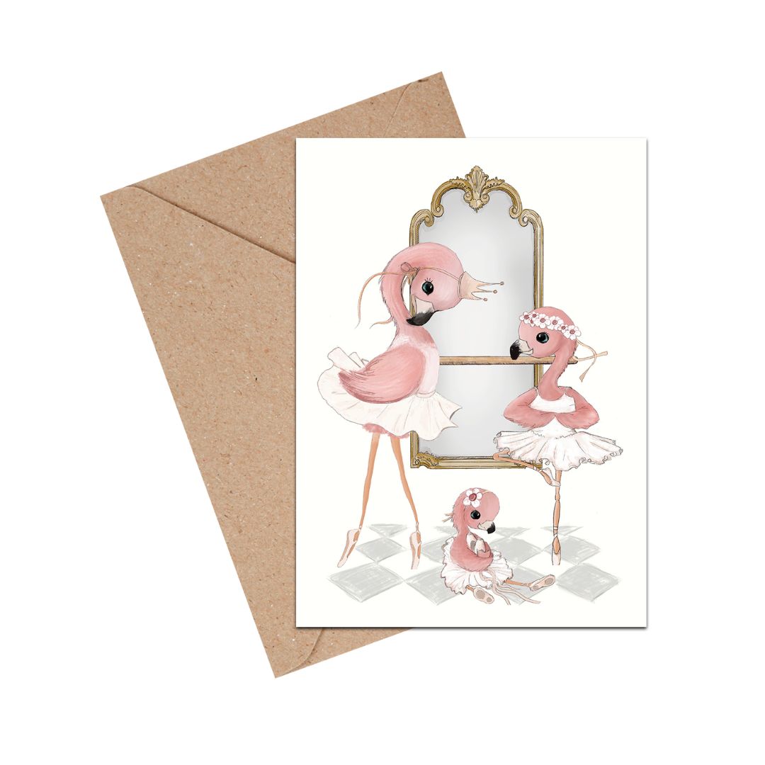 Mouse & Pen A6 kort Flamingo balletskole