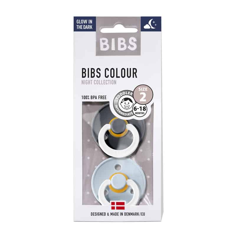 BIBS 2pk sutter colour glow latex str. 2, Iron/baby blue night