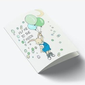 Mouse & Pen A7 Kort 'Fly me to the moon blå